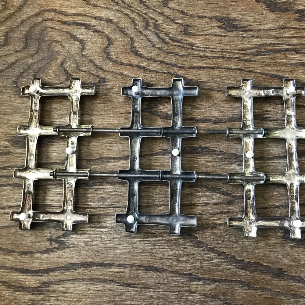 Vintage FB Rogers Zinc Plated Expandable Trivet Bamboo Made in Italy MCM 11